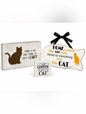 Cat Lover Farmhouse Decor Bundle Coffee Signs Wood Wall Plaques Set of 3